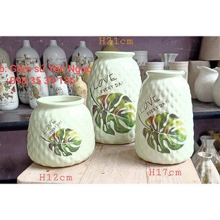 LỌ HOA VẼ LÁ combo 3 lọ, SET 3 BÌNH HOA GỐM SỨ BÁT TRÀNG