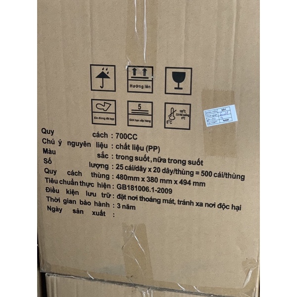 Thùng ly PP cứng 700ml