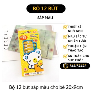 Bút Màu Sáp - Hộp 12 Bút Sáp Dầu Ăn Màu Tốt, Vẽ Mịn, Màu Sáng, Không Độc Hại Da Bé 9804