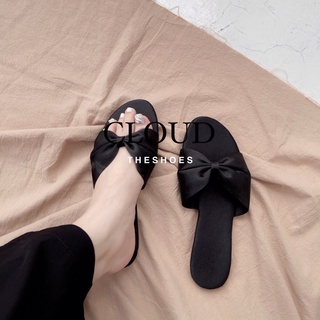 Dép bệt nữ mũi tròn quai nơ da, satin – Cloud The Shoes