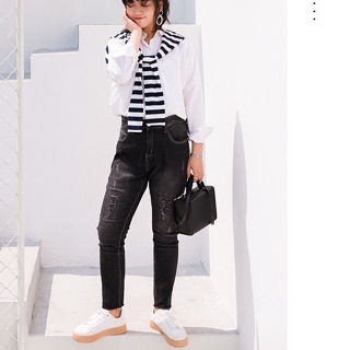 Quần jean thun big size màu đen xước lưng cao size đại 70-110kg