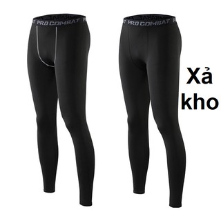 QUẦN GIỮ NHIỆT COMBAT PRO , QUẦN LEGGING TẬP GYM NAM DÁNG DÀI MÀU ĐEN
