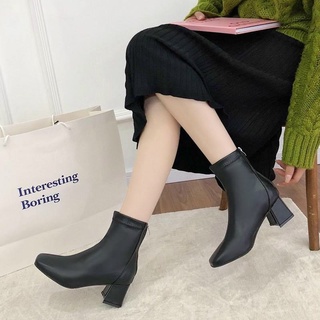 Bốt da lì mũi lệch gót vuông 6p lót lông hàng Quảng Châu full box kèm ảnh thật