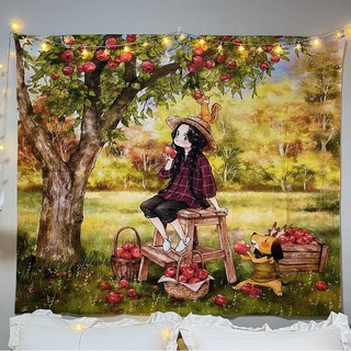 Tranh vải treo tường trang trí phòng, thảm decor hình cô gái siêu dễ thương,tặng kèm đèn+móc treo