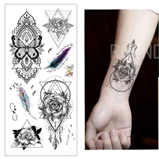 Hình xăm TATOO tạm thời mẫu lông vũ, hoa hồng đen size vừa TL239