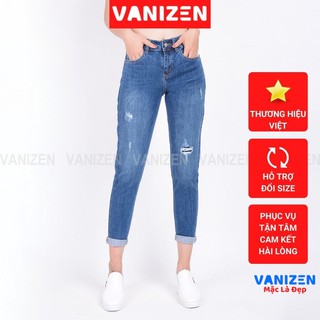 Quần jean nữ ống rộng baggy đẹp lưng cao cạp căn bản rách đắp hàng hiệu cao cấp mã 373 VANIZEN