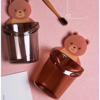 [MUA 1 TẶNG 1] Cốc gấu đựng bàn chải kem đánh răng Cốc gấu tặng dán tường siêu dính chịu lực 10kg