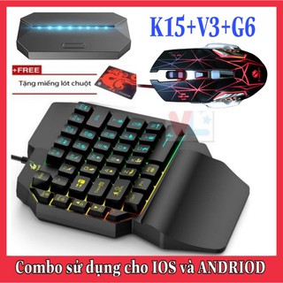 Combo Trọn Bộ Bàn Phím K15 + Chuột V3 + Hộp Chuyển Đổi G6 chơi game PUBG Mobile cho Android, IOS, iPad như PC - VL