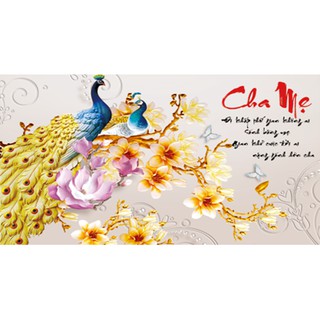 TRANH ĐÍNH ĐÁ Cha Mẹ Công Hoa ABC Lavender LV171_chưa đính