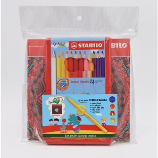 Hộp chì màu STABILO Swans Jumbo 24 màu + Tuyển tập tô màu STABILO Art Theraphy (CLJ1879-24G+)