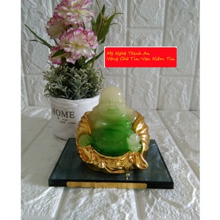 Tượng Phật Di Lặc bày taplo xe hơi màu xanh ngọc đế kiếng - DLKX01