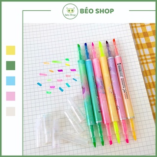 Bộ 6 bút dạ quang highlight Béo shop bút nhớ đánh dấu 2 đầu nhiều màu tiện lợi B06