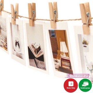 Combo 10 kẹp gỗ kèm dây thừng (10 kẹp, 3m dây) - Decor trang trí phòng trưng bày ảnh treo tường rất dễ thương, bắt mắt