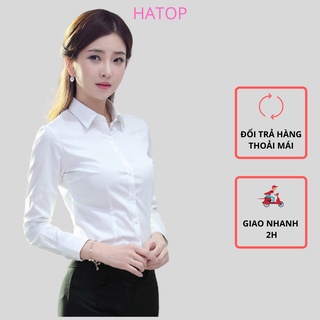 Áo sơ mi nữ tay dài HATOP cao cấp vải cotton loại 1 màu trắng ASDT205