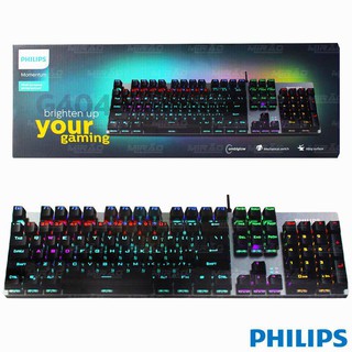 Bàn phím cơ có dây Philips SPK 8404 màu bạc đen led RGB cổng USB 2.0 chơi game chuyên nghiệp switch blue  - chính hãng