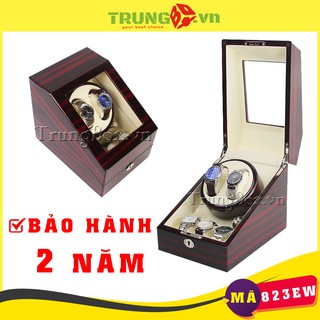 Hộp Đồng Hồ Cơ 2 Xoay 3 Tĩnh Vỏ Gỗ Sơn Mài (Đèn LED) - Mã 823EW
