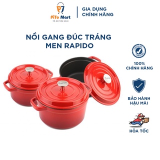 Nồi gang đúc tráng men, Nồi chống dính Rapido màu đỏ kích cỡ 20cm, 22cm, 24cm - Hàng chính hãng