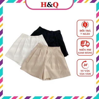 Quần short đùi nữ ống rộng kaki cạp chun sau DẬP LY vintage - Huyền Quang