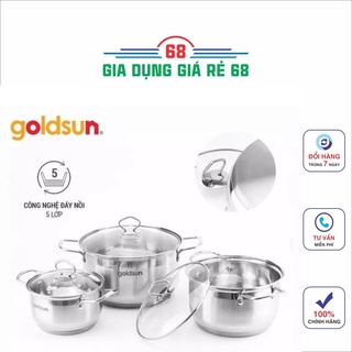 Bộ nồi inox Goldsun 3 đáy và 5 đáy GE35/ GE39/ GE41 ĐÁY TỪ DÙNG CHO MỌI LOẠI BẾP- HÀNG CHÍNH HÃNG