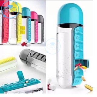 Bình Đựng Nước Nhựa 600 Ml Có 7 Ngăn Đựng Thuốc Và Vitamin