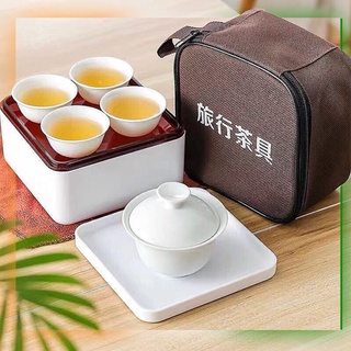 Bộ ly tách ấm trà trắng kèm khăn với thiết kế hình tròn, vuông độc đáo, tiện lợi