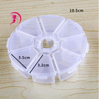 Hộp tròn đựng thuốc, bông tai, hạt đá Nails, phụ kiện Trang sức 8 ngăn tiện dụng