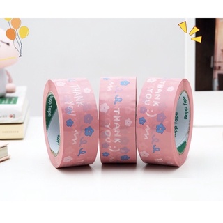 Cuộn băng dính in chữ Thankyou + hoa nhí đóng gói hàng hoá dễ thương
