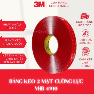 Băng keo cường lực 2 mặt trong suốt 3M VHB 4910 size 8mm - 10mm - 12mm x 33m