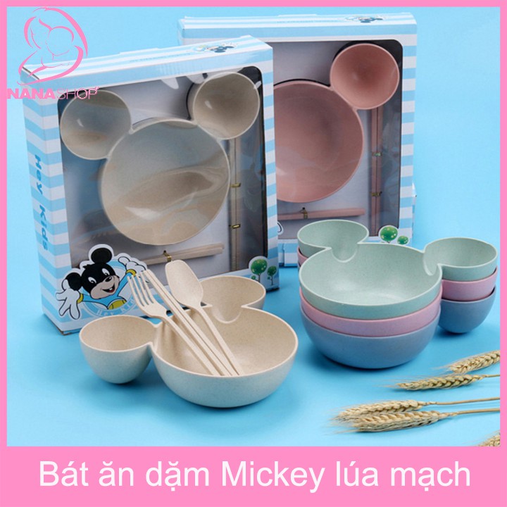 Bộ bát thìa ăn dặm lúa mạch Mickey cho bé