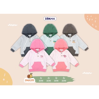 DMA370 Áo hoodie kẻ có mũ Dokma vải cotton nỉ dày vừa (1-4T)