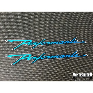 Cặp chữ Performante xanh viền đen. Sticker hình dán chống nước. Tem dán xe máy, vali, nón bảo hiểm, điện thoại, laptop