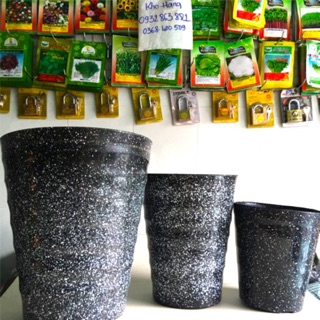 Chậu Hoa 2 cái Chậu vòng sóng đá đen, Chậu vòng tròn, chậu nhựa sóng tròn cao (nhiều size)