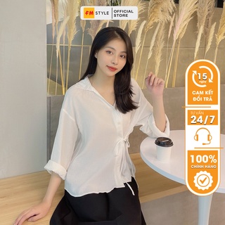 Áo sơ mi kiểu nữ FM Style tay dài dáng dài cất đũi đi học đi làm thanh lịch hiện đại 211012136