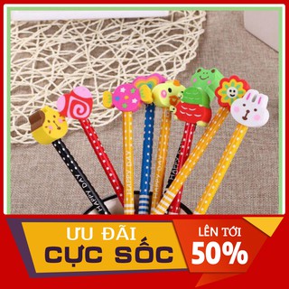 Bút Chì Gỗ Kèm Tẩy Nhiều Hình Dễ Thương Cho Bé - Nhiều Màu Sắc