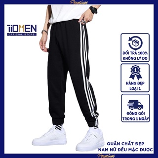 Quần 3 sọc thể thao nam nữ ống suông, quần thể thao nam nữ unisex dài 3 sọc trắng ống rộng