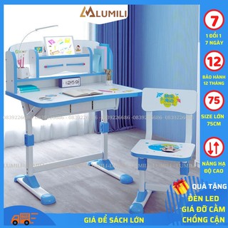 Bộ bàn học sinh Lumili D1 có giá sách chống gù chống cận, bàn học thông minh kèm kệ sách phù hợp cho học sinh tiểu học