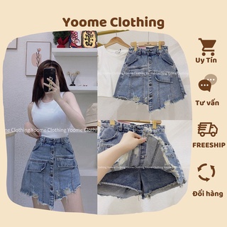 Quần giả váy bò rách túi lệch có quần chất bò qc co giãn yoome clothing