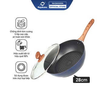 Chảo kim cương đáy từ sâu lòng vung kính 28 cm Nagakawa NAG2853