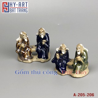 Tiểu cảnh hồ cá, trang trí bể cá cảnh,tượng gốm 2 lão tiên mini trang trí hòn non bộ chậu cây bonsai