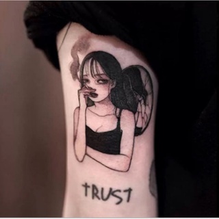 Hình xăm cô gái + chữ TRUST c06. Ttaoo dán tạm thời size < 10x6cm