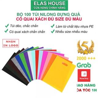 Túi nilong hột xoài Elas House 100 túi nilon nhiều màu pe có quai xách để gói hàng đựng quà mỹ phẩm quần áo