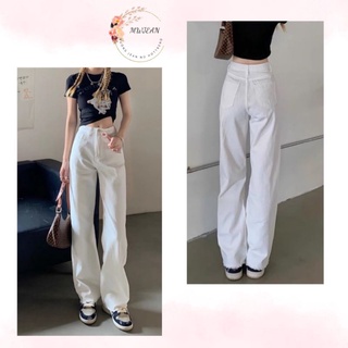 Quần jeans ống rộng trắng cạp cao hack eo cực thon kéo chân siêu đỉnh Hot 2022