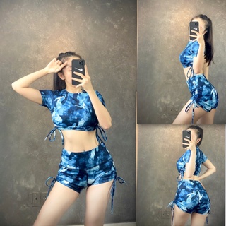 Set Ngắn Thể Thao Nữ Croptop Rút Dây Họa Tiết Siêu Xinh