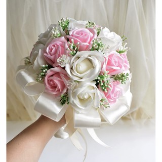 BÓ HOA CƯỚI CẦM TAY CÔ DÂU HOA HỒNG SÁP HỒNG PHẤN, TRẮNG. TẶNG KÈM HOA CÀI ÁO CHÚ RỂ, BÓ HOA CƯỚI HIỆN ĐẠI, BỀN LÂU