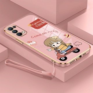 Ốp Điện Thoại TPU Silicon Mạ Điện Hình Cô Gái Chạy Xe Mô Tô Có Dây Đeo Cho oppo reno 4 oppo reno 5