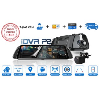 Camera hành trình VIETMAP iDVR P2 tặng sim 4G - Dạng gương - Dẫn đường S1 Phát Wifi - Định vị Truyền Video TỪ XA