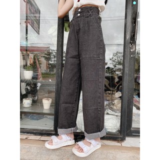 QUẦN JEAN ỐNG RỘNG NỮ LƯNG CAO 2 TÚI TRƯỚC ĐĨA CHÉO MÀU XÁM CAO CẤP HADI LAI CUỐN SIÊU MÁT MẺ, CHẤT VẢI DÀY DẶN
