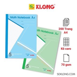Vở Math Notebook A4 - 200 trang caro tiện lợi cho học toán - sổ Klong MS 298