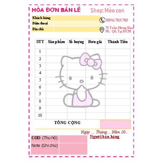 Combo 10 cuốn hóa đơn bán hàng, hóa đơn bán lẻ (in sẵn thông tin shop)