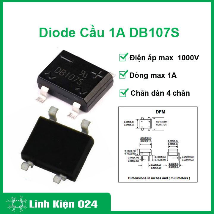 Bộ 5 con diode cầu 1A DB107 chân cắm chân dán